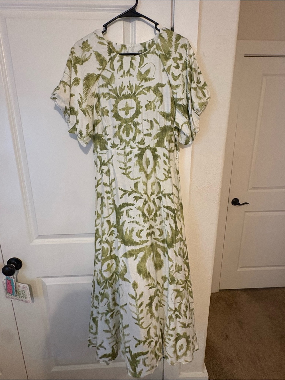 White and Olive Green Printed Women’s Midi Dress